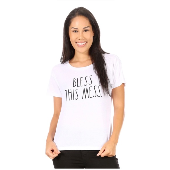 Rae Dunn “Bless This Mess” Tee 🔲☕️🤍 - Picture 1 of 6